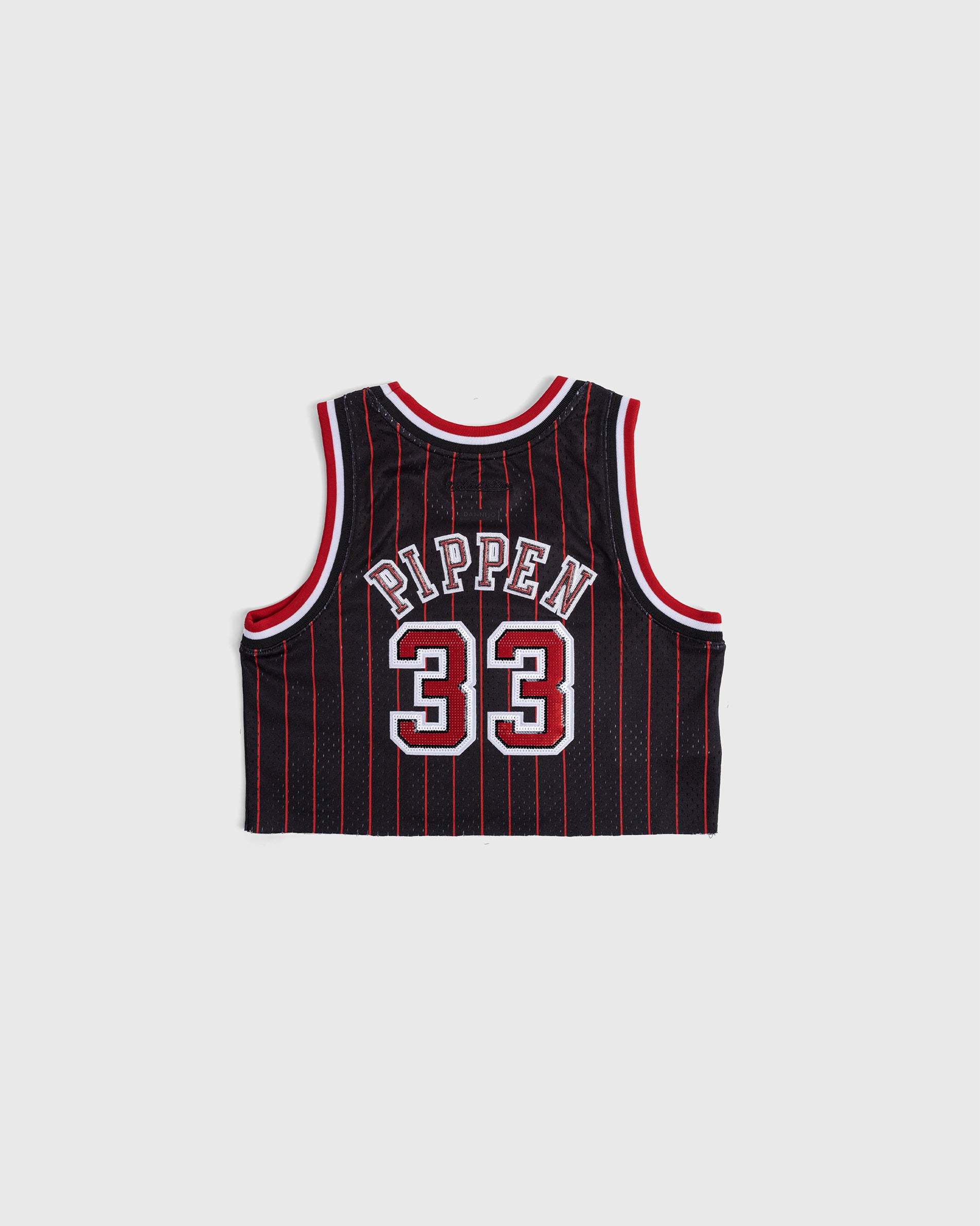 Scottie Pippen Chicago Bulls Crop Jersey black with red pinstripes and sequin details