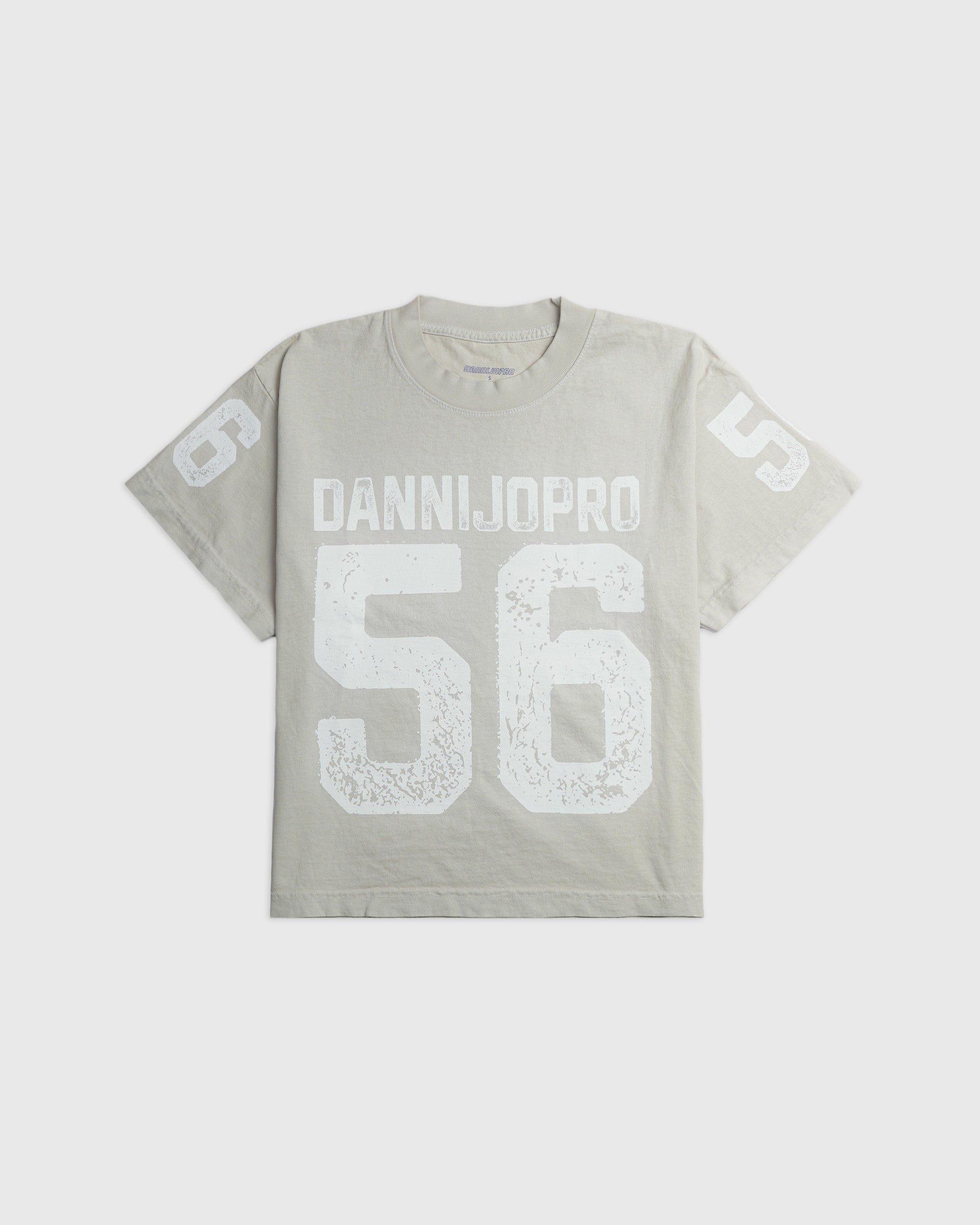 DJP Vintage 56 Tee boxy vintage jersey-inspired short sleeve shirt in light beige with white print