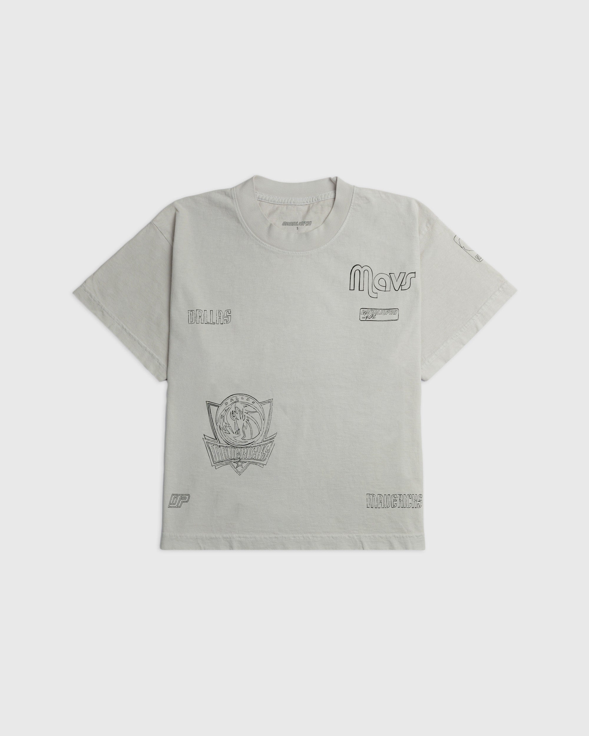 the doodle tee mavericks white relaxed fit t-shirt with hand-sketched team graphics front and back