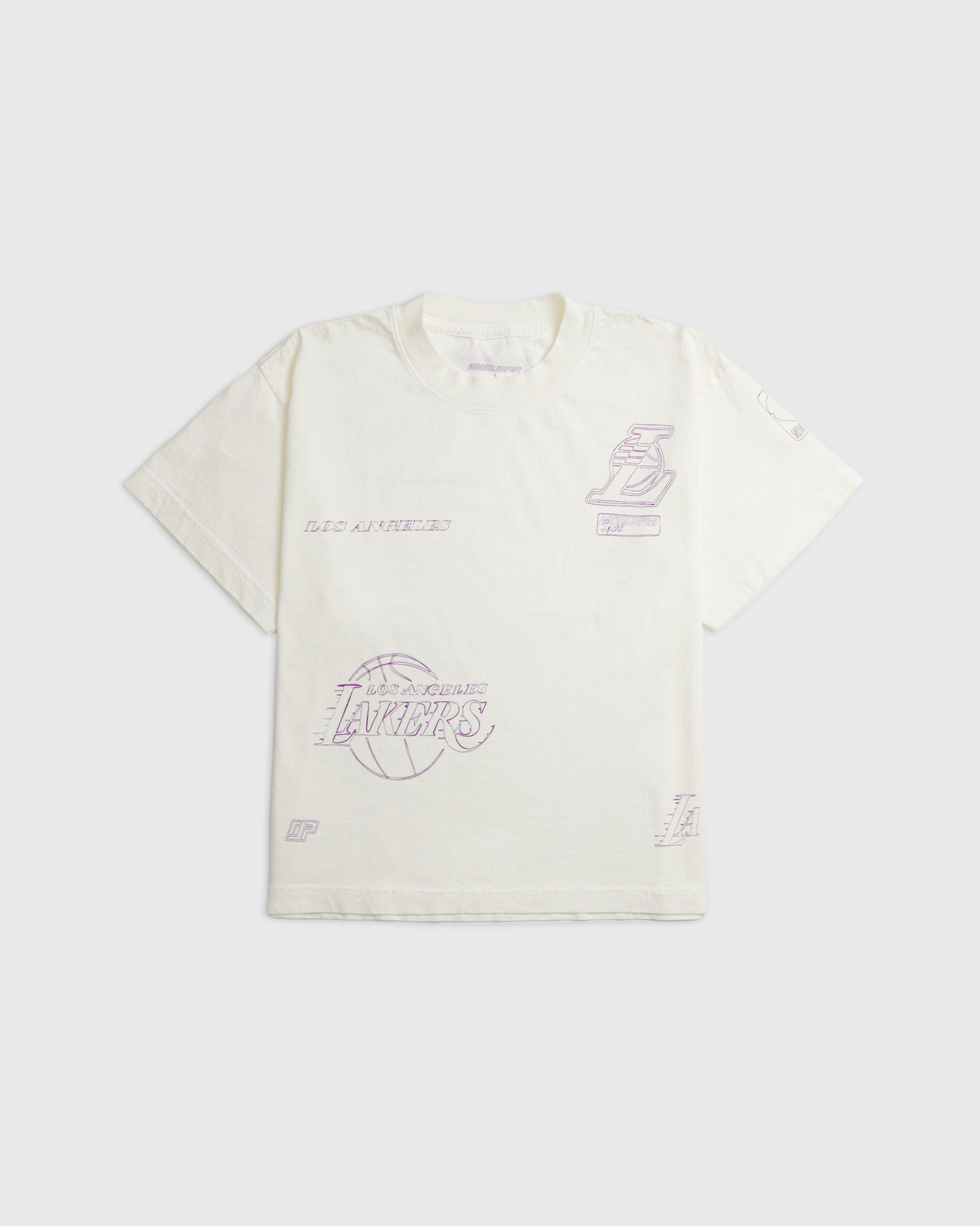 The Doodle Tee white Lakers t-shirt with hand-sketched team graphics and relaxed fit