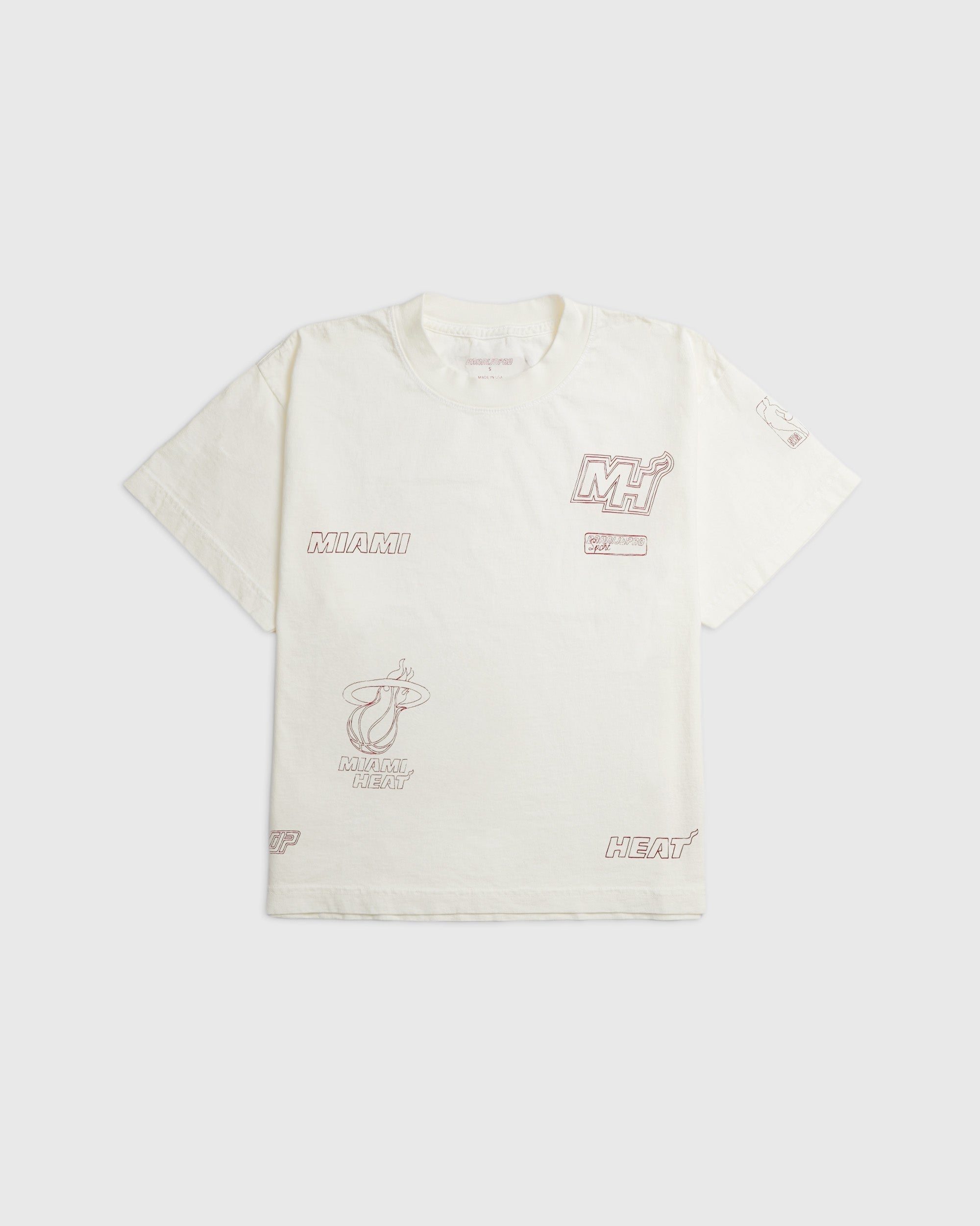 The Doodle Tee white relaxed fit t-shirt with hand-sketched Miami Heat graphics front and back