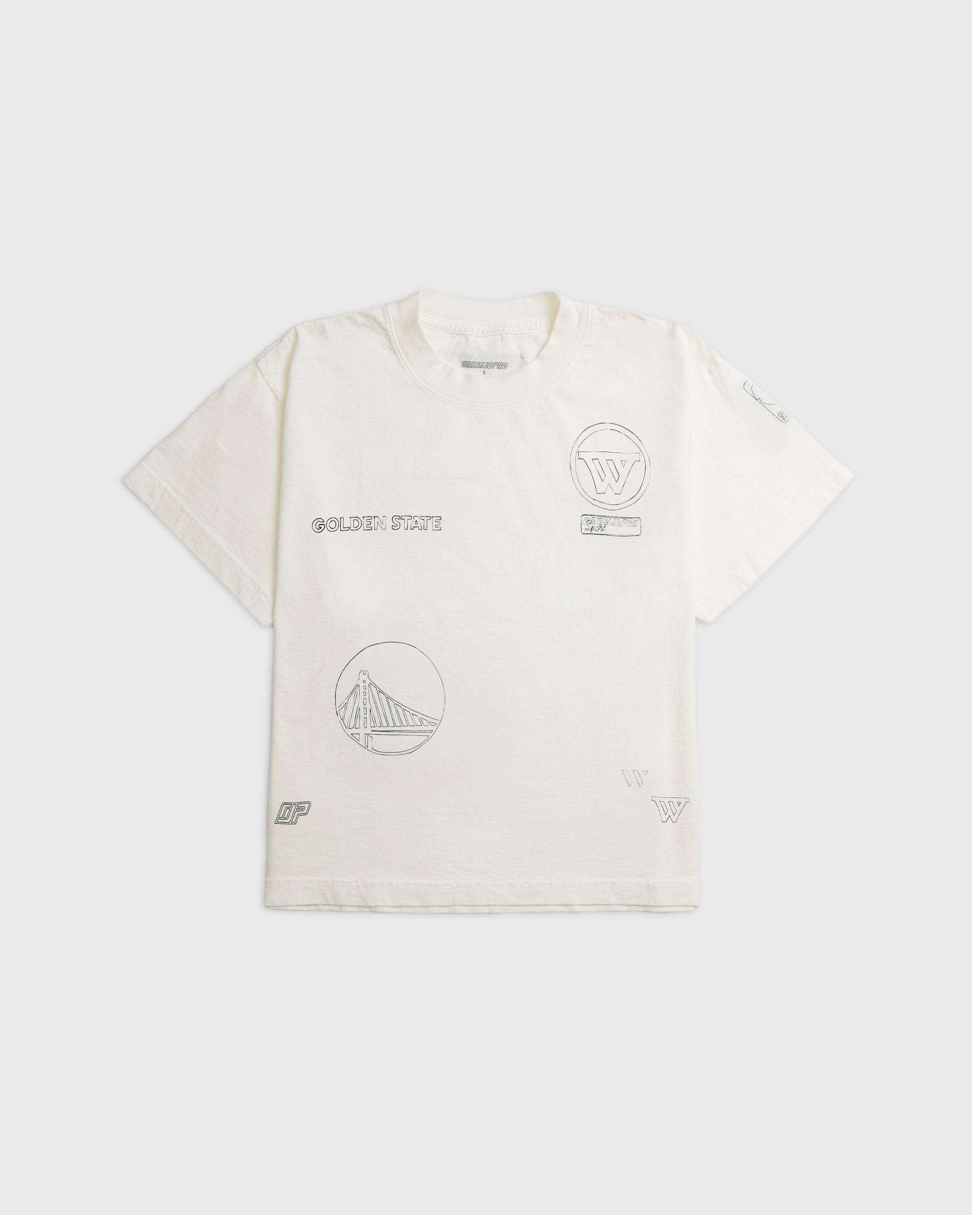 The Doodle Tee white relaxed fit t-shirt with hand-sketched Warriors graphics and NBA licensed design