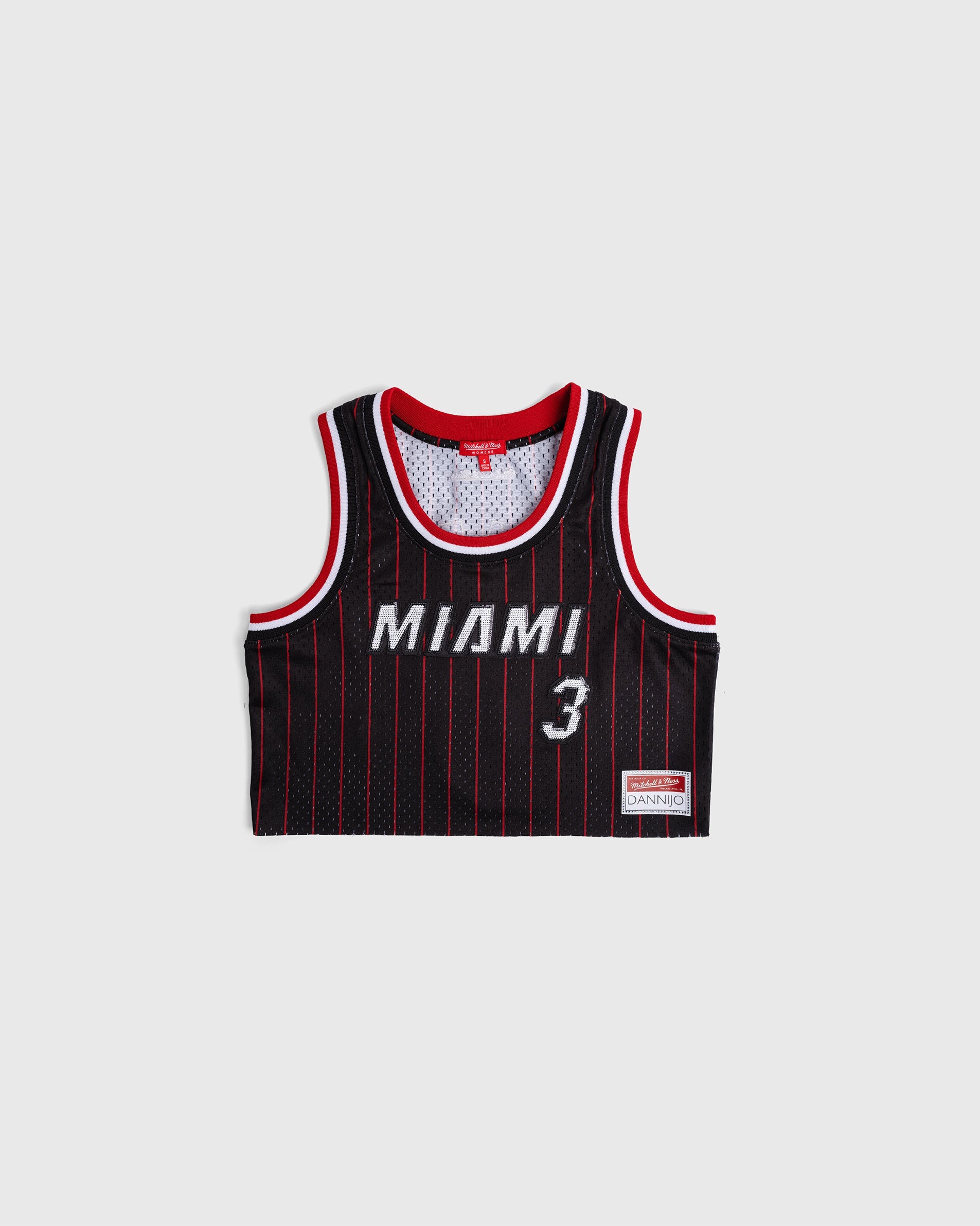 Dwyane Wade Miami Heat cropped black basketball jersey with sequin details and team logos