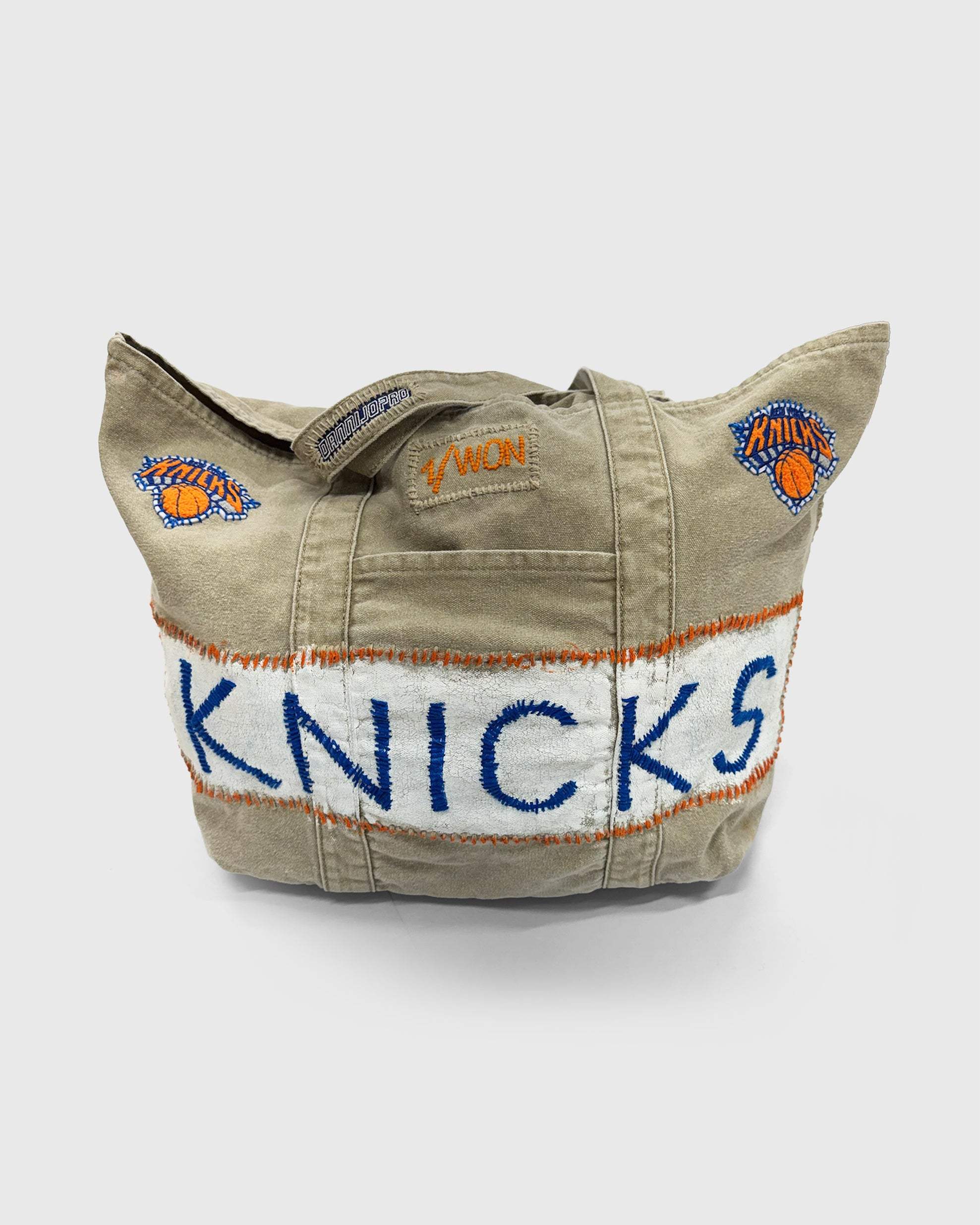 WON Knicks Bag hand-stitched NBA tote with Knicks logo and distressed finish