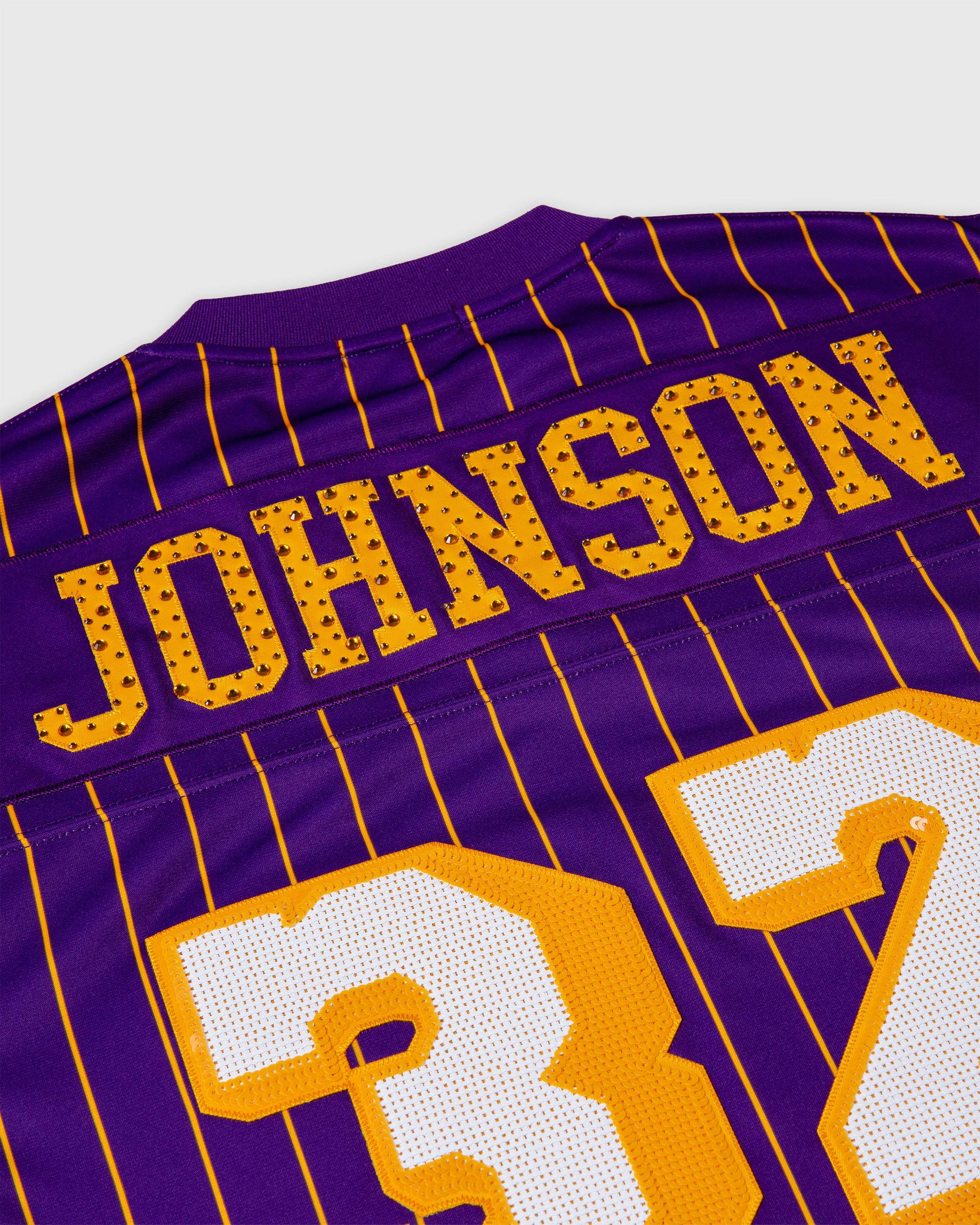 Magic Johnson Los Angeles Lakers purple rhinestone crop football jersey with number 32 and name Johnson