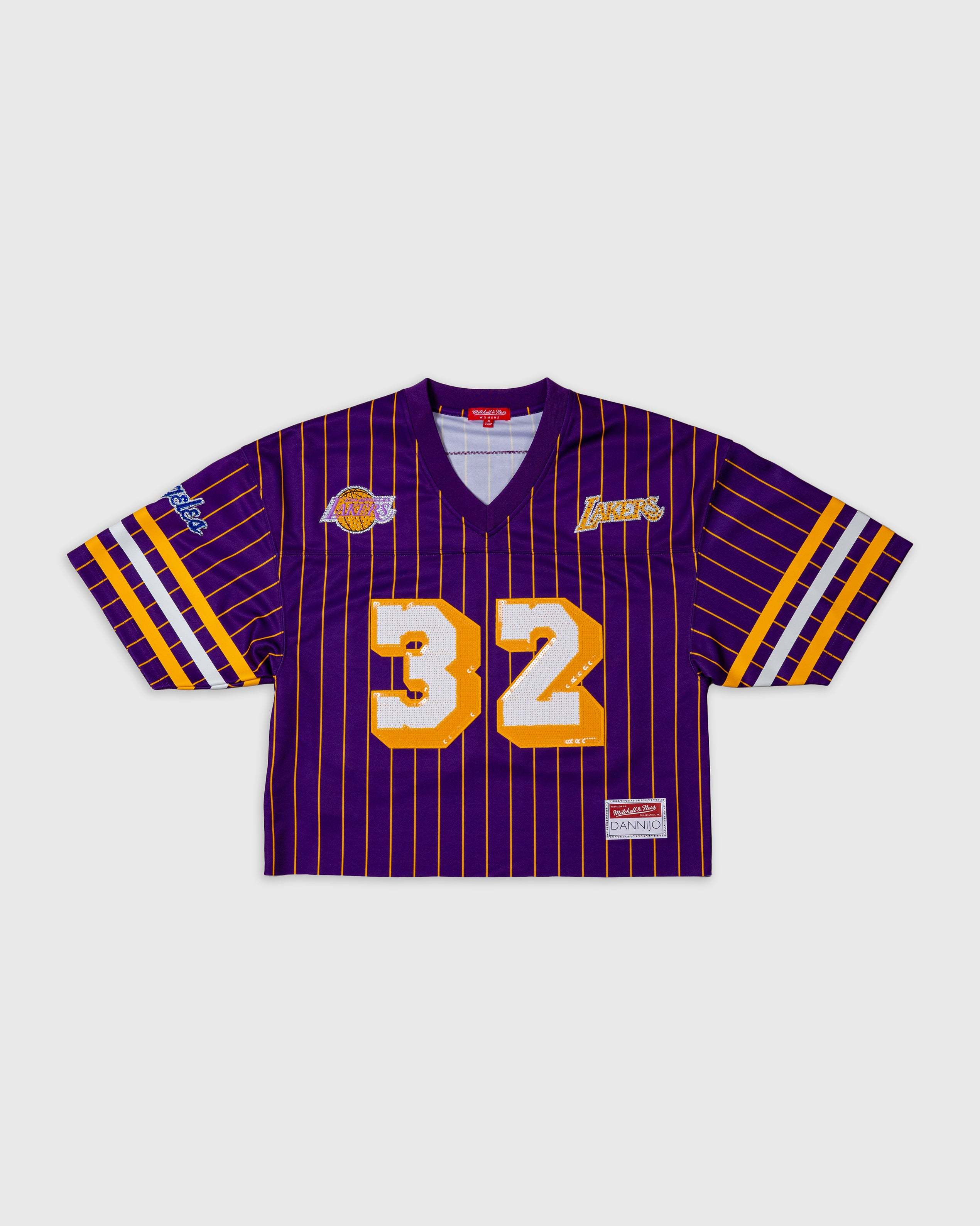 Magic Johnson Los Angeles Lakers cropped football jersey with rhinestone number 32 design