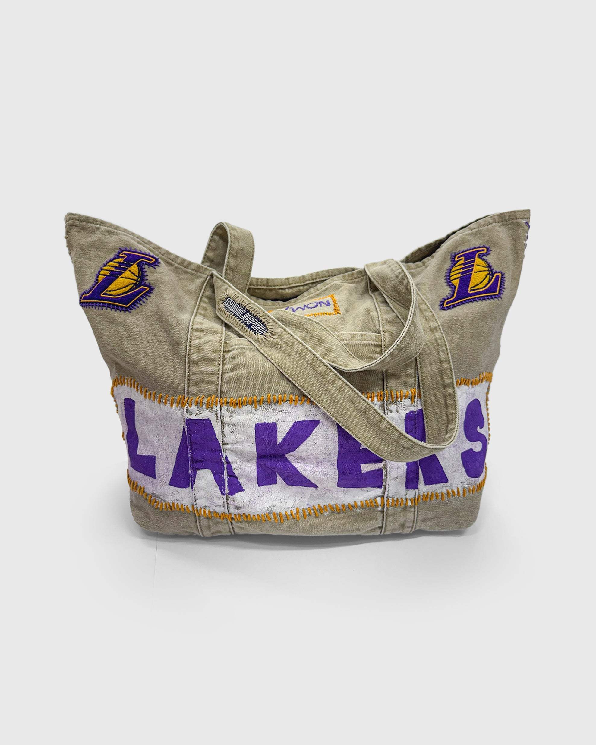 1/WON Lakers Bag hand-stitched NBA tote with Lakers logo and distressed finish