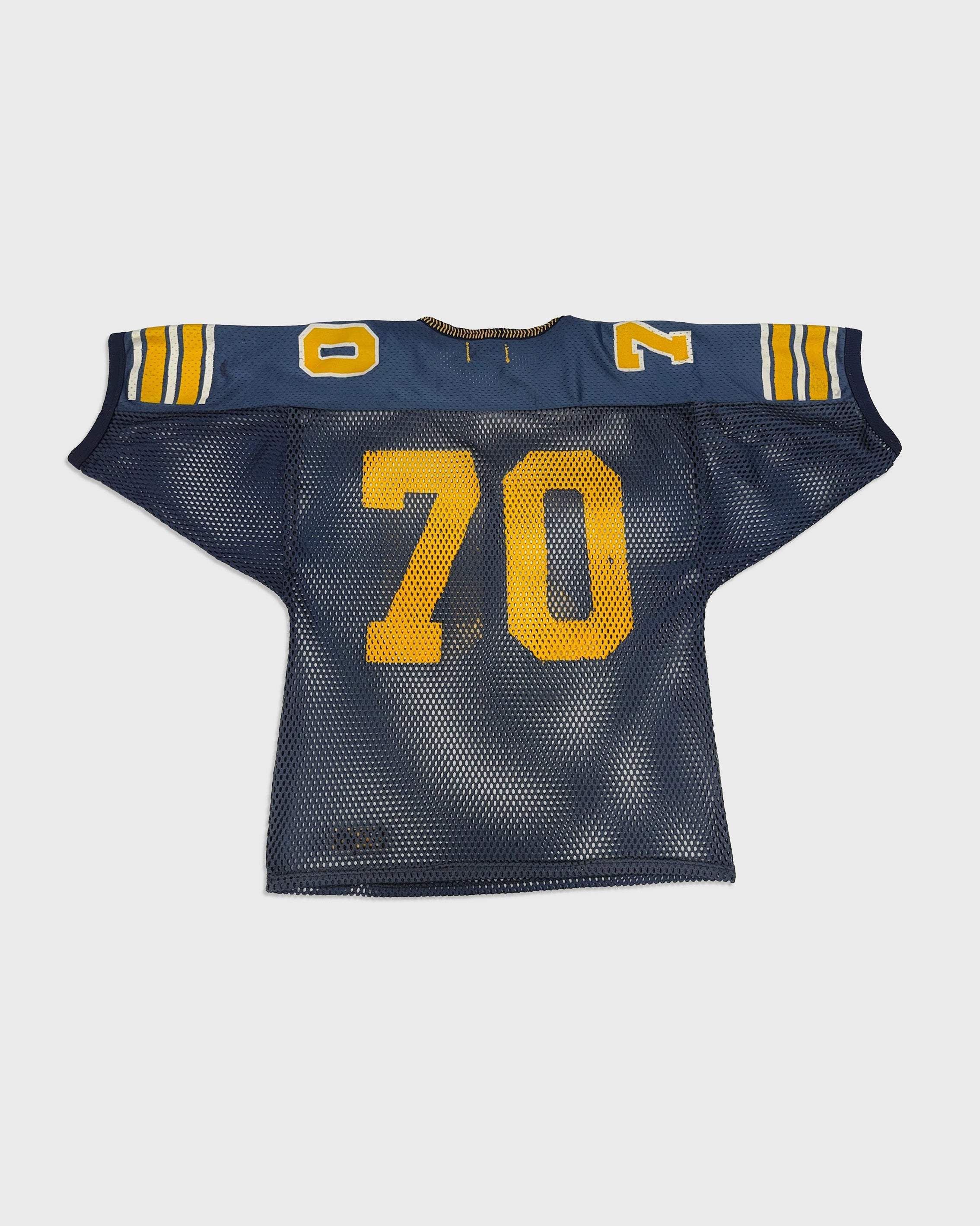 Vintage navy and yellow mesh 70 Jersey with hand-stitched details and custom patch
