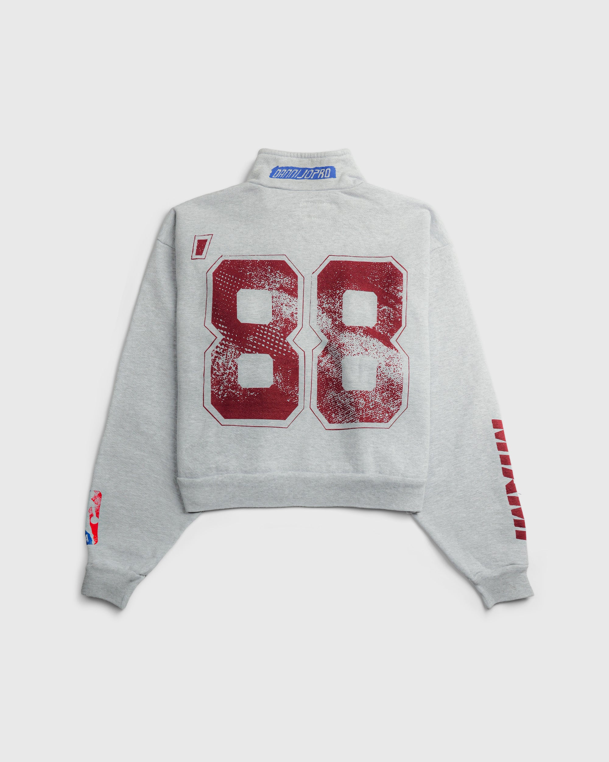 Gray sweatshirt with red 88 design on a white background