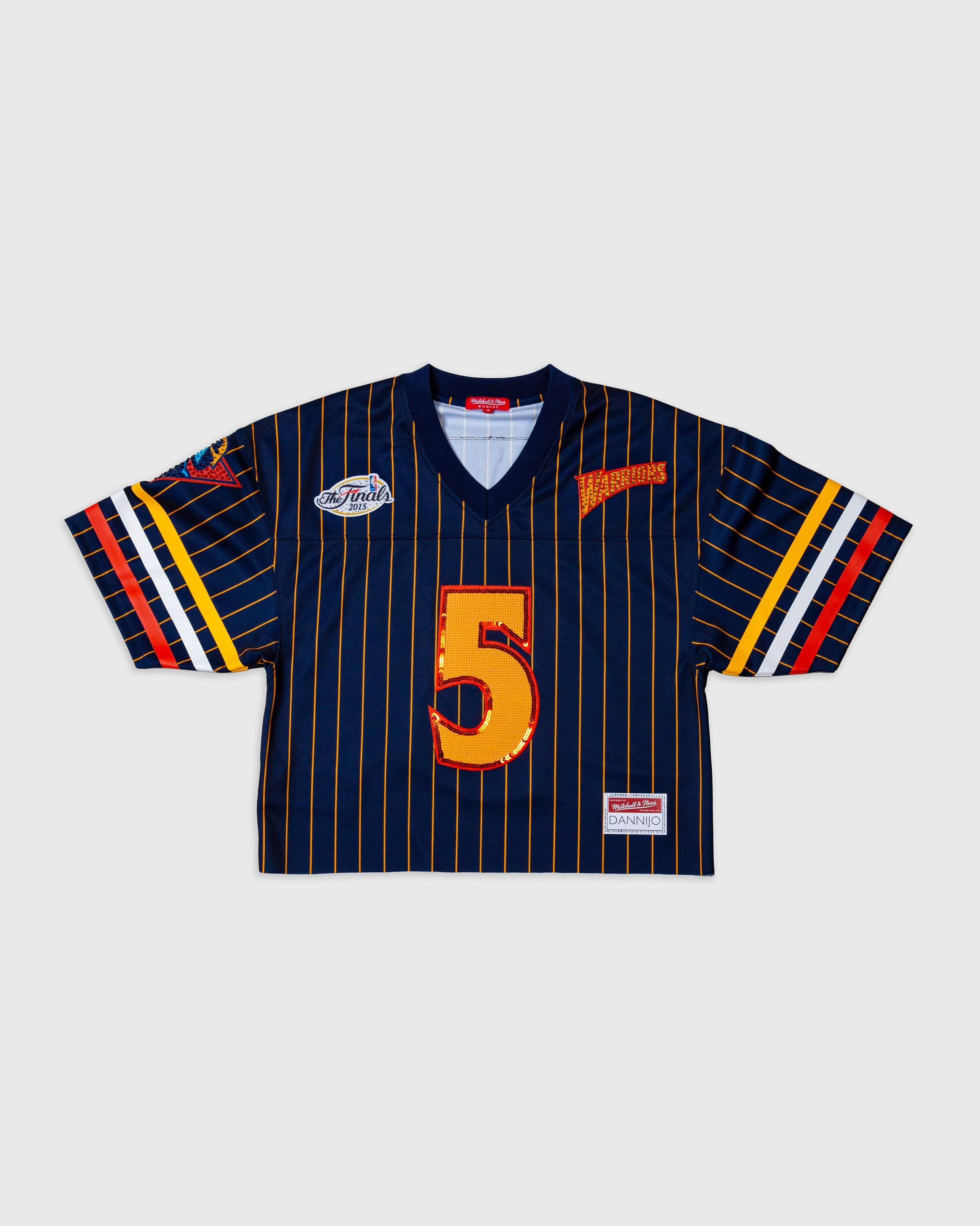 Baron Davis Golden State Warriors rhinestone crop football jersey with number 5 and pinstripes