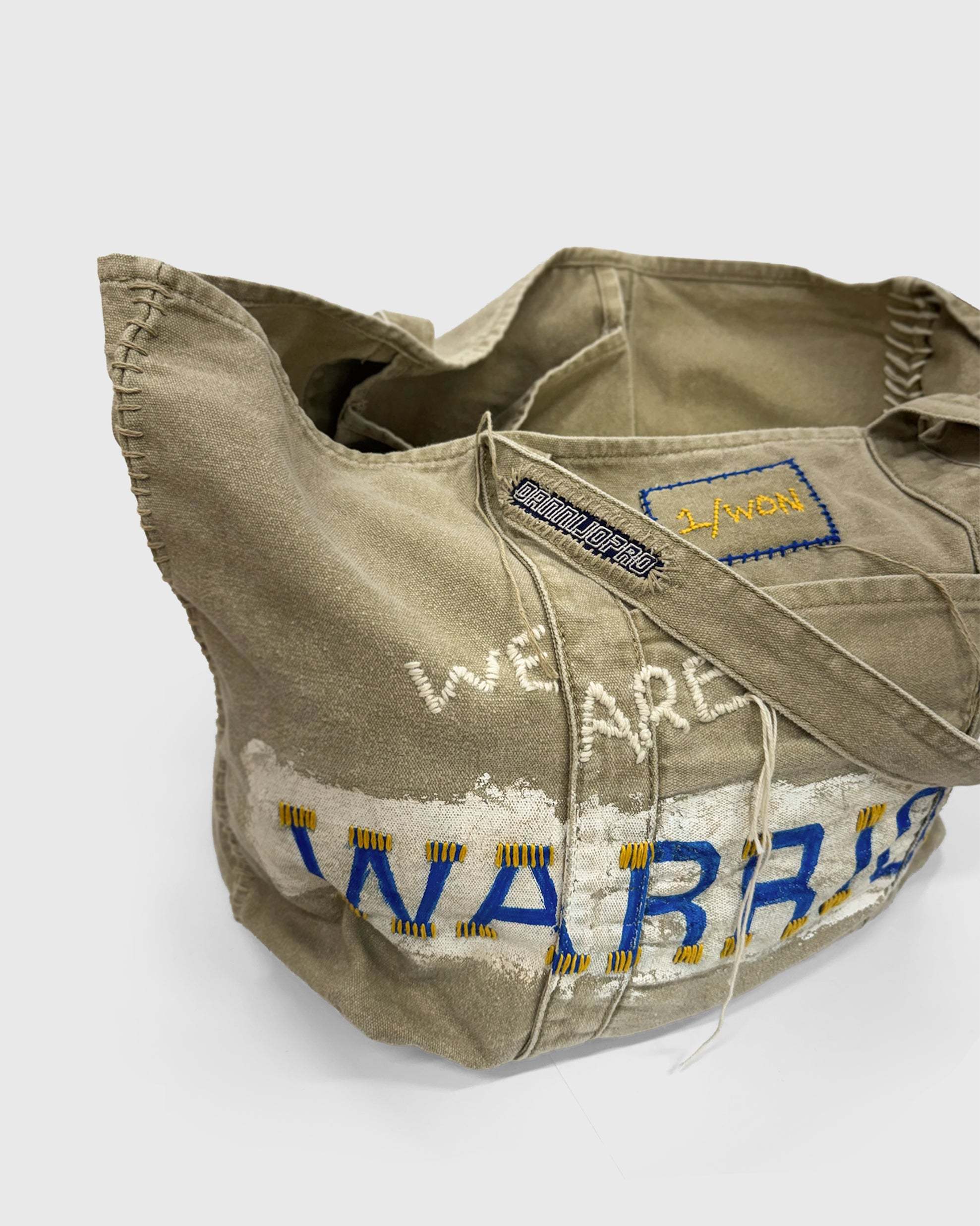 Hand stitched and painted WON Warriors Bag NBA tote bag with distressed design