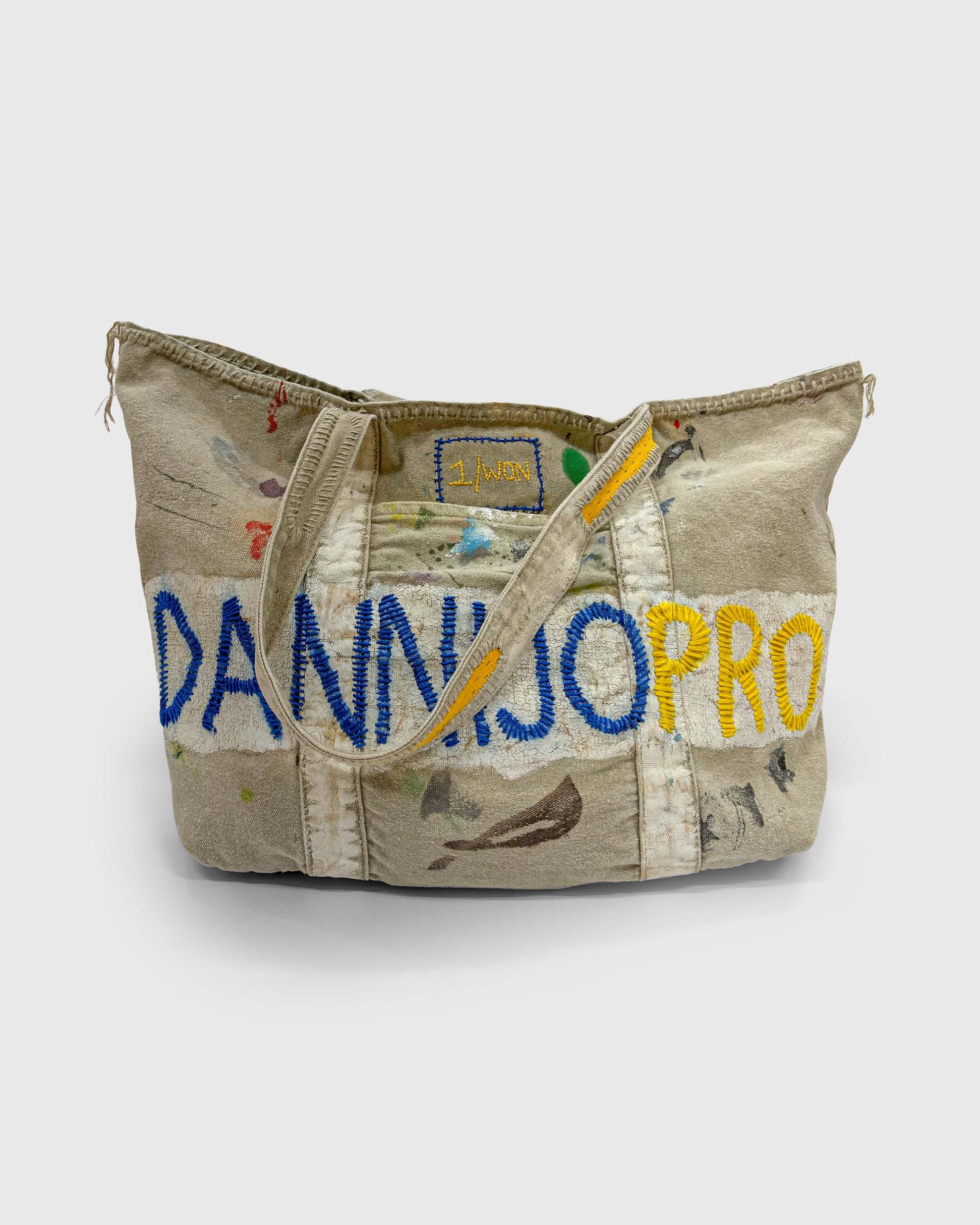1/WON DANNIJOPRO Bag hand-stitched yellow and blue farmers market tote