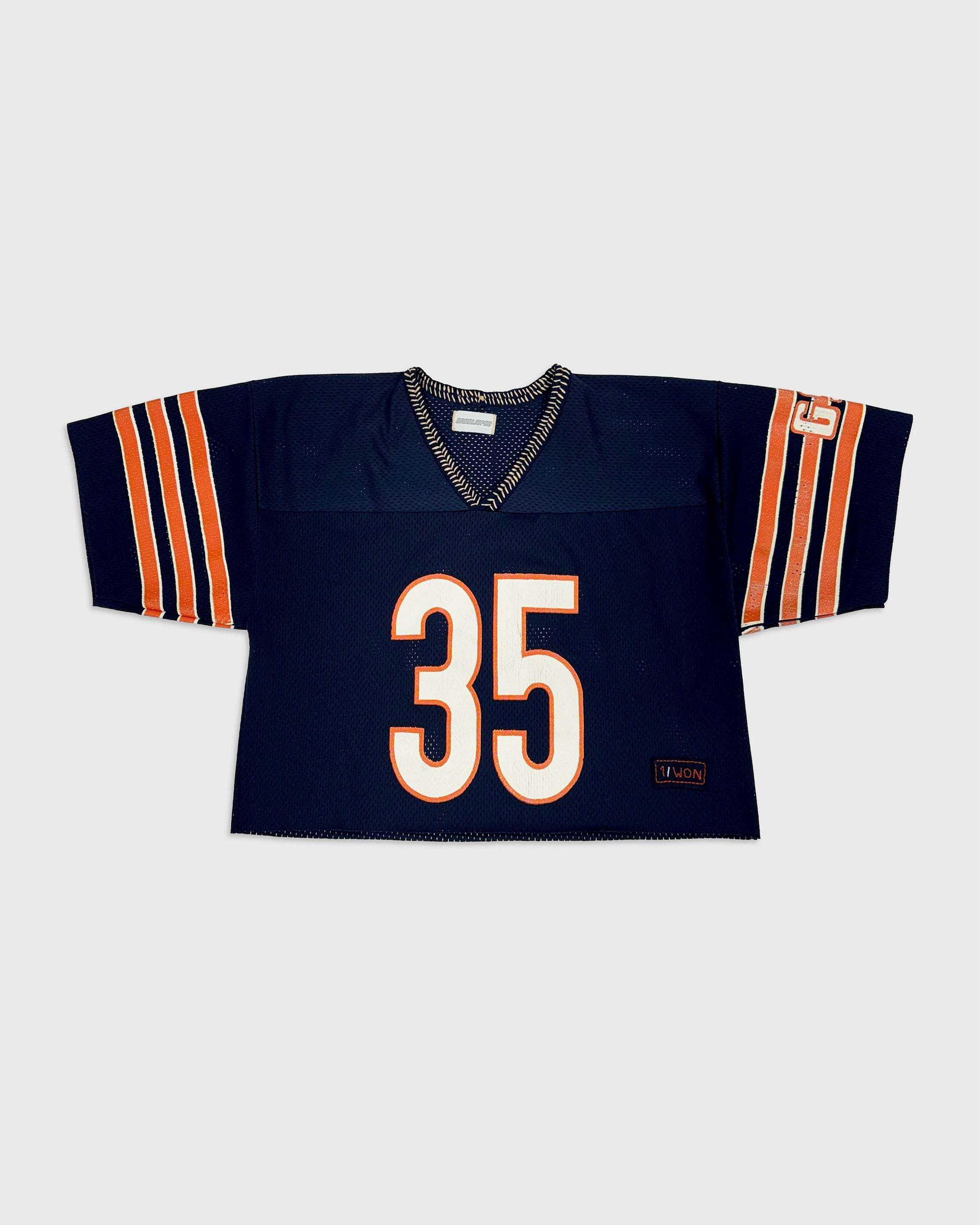 Vintage navy 35 Jersey with orange and white stripes and custom 1/Won patch