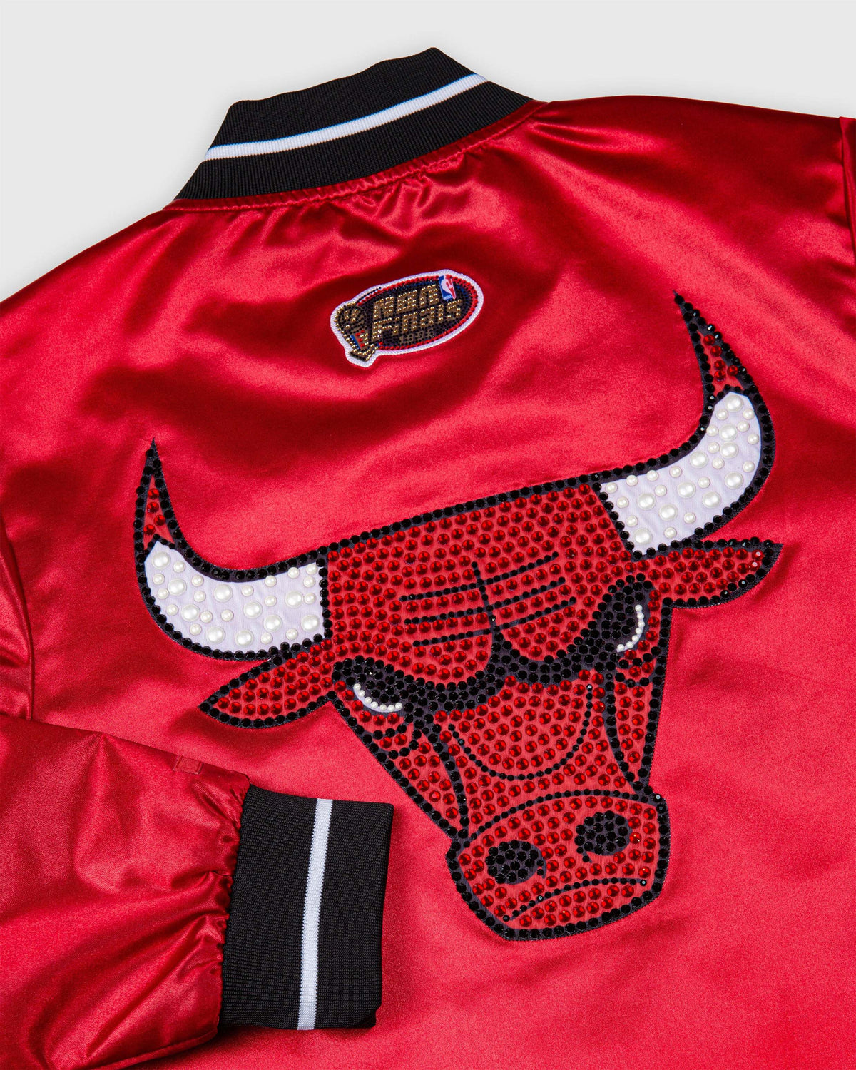 Chicago Bulls Red Boxy Crop Rhinestone Satin Jacket – DannijoPro
