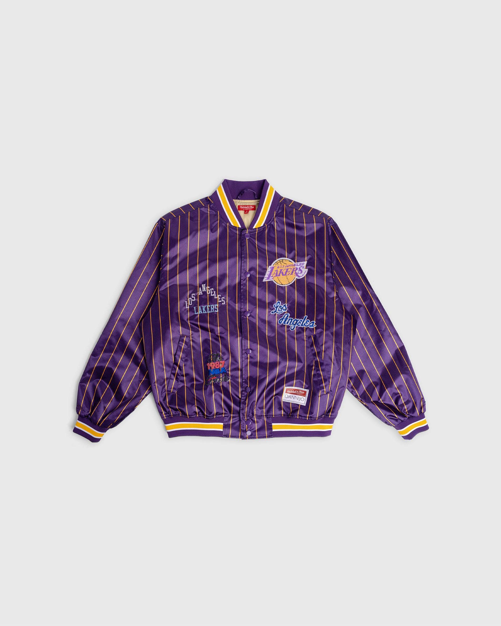 Los Angeles Lakers Satin Jacket purple pinstripe with sequined logos and rhinestones