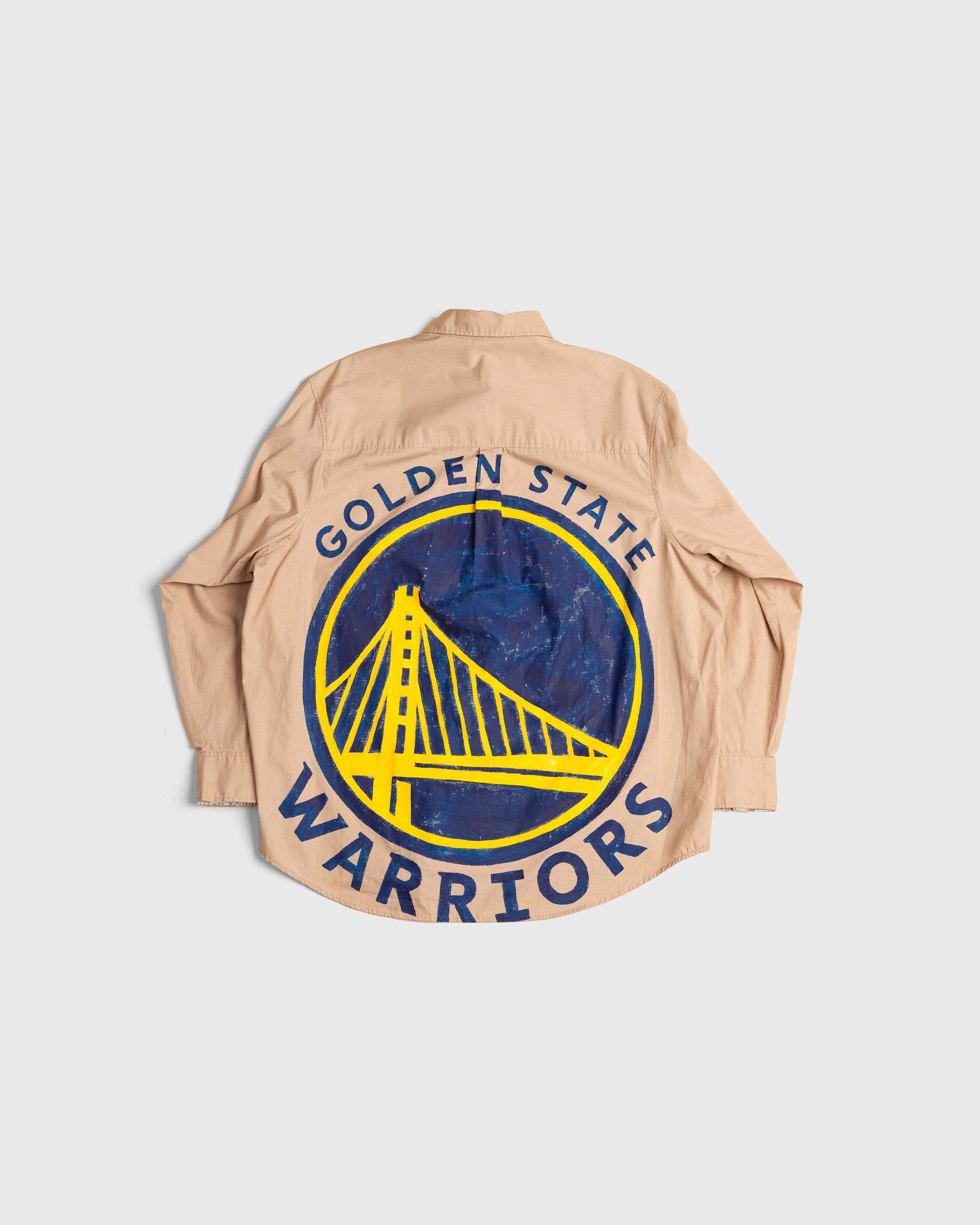 Golden State Warriors hand-painted oxford shirt with large logo on back